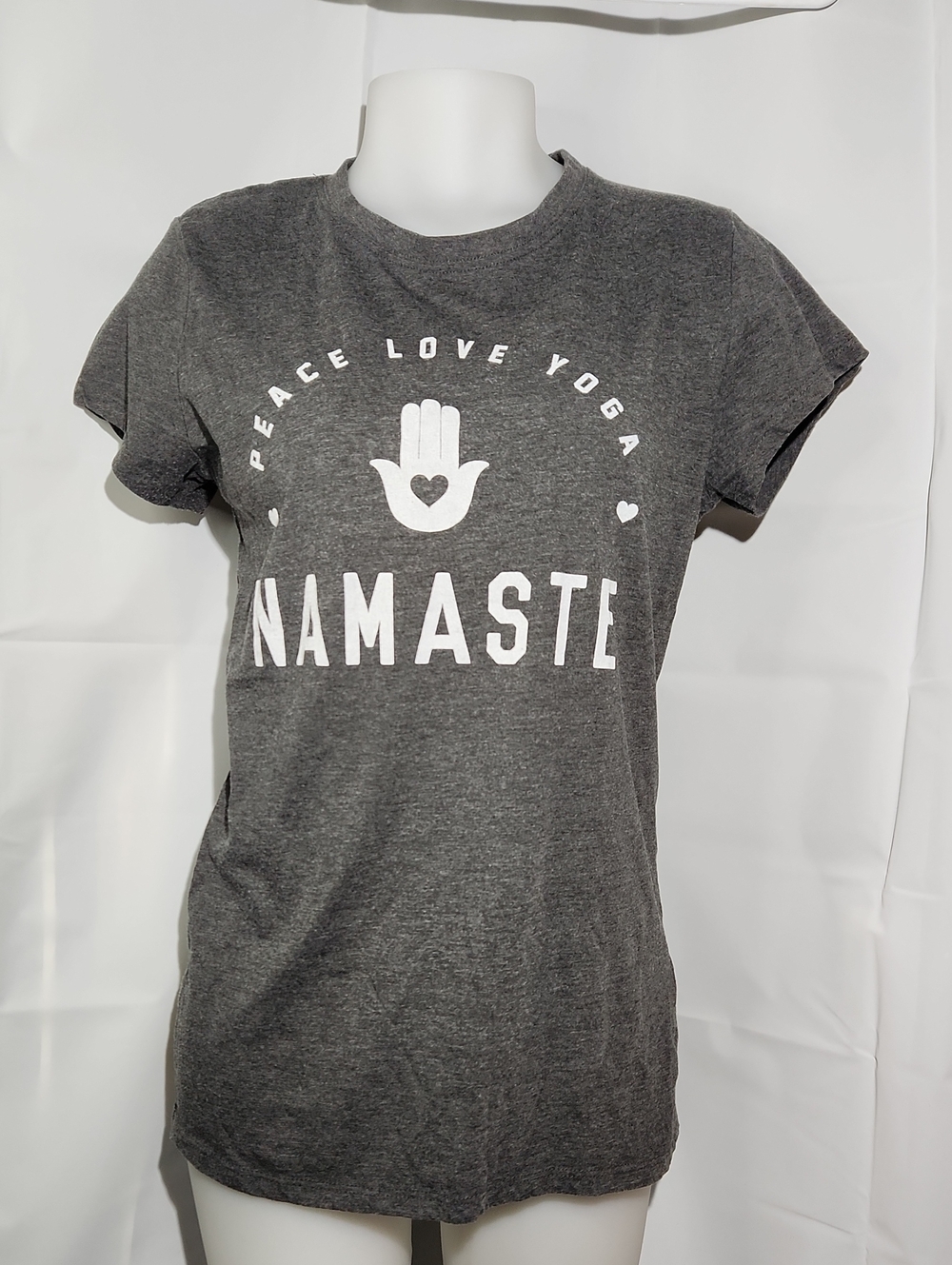 Namaste Graphic Tee - Charcoal Gray Women's Top "Peace Love Yoga Namaste" - Lg